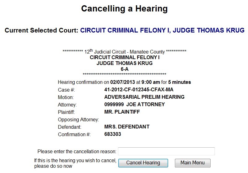 Cancel Hearing Cancel Hearing