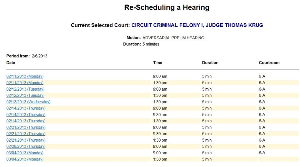 Reschedule date list Reschedule date list