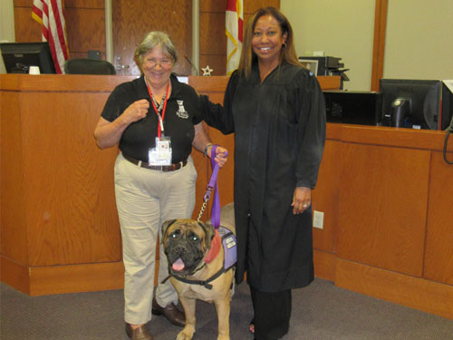 Judge Curley with therapy dog Ruby Begonia (retired)