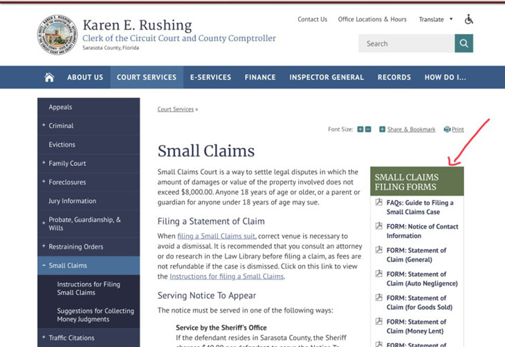 Sarasota County Clerk Small Claims