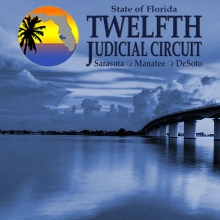 12th Judicial Circuit logo over photo of John Ringling Causeway